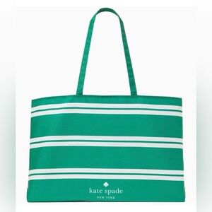 New Kate Spade Green Tote with White Stripe 25" x 15" XLarge Shopping Tote